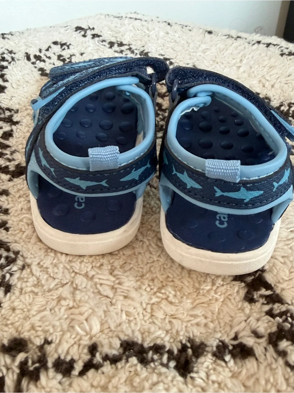 Carter’s Toddler Shark Print Sport Sandals Blue Hook Loop Size 3 Water Shoes